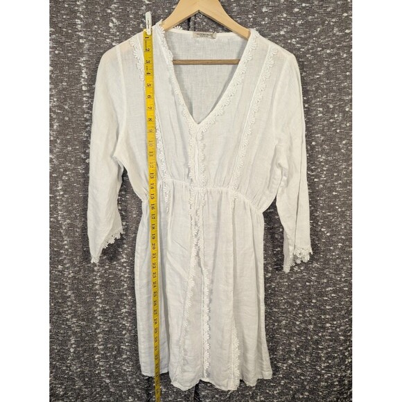 Valentina Naldi White Linen Crochet Lace Boho Dress Women's Large‎ - Picture 2 of 9
